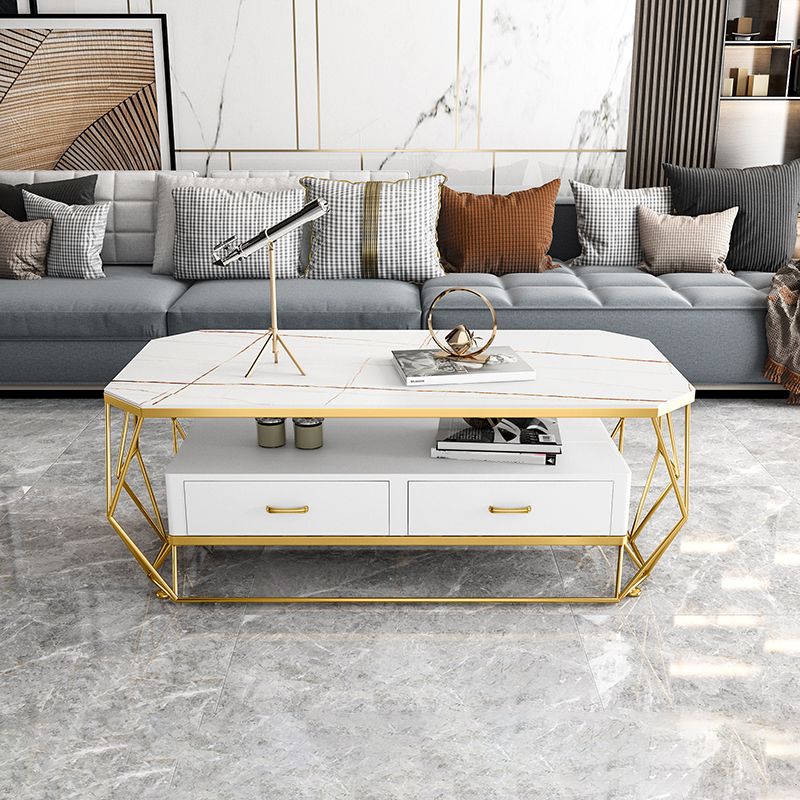 Glam Golden Frame Coffee Table with Storage Drawers Cocktail Table Clearhalo 'Coffee & Accent Tables' 'Coffee Tables' 'coffee_tables' 'furn' 'furn_coffee_tables' 'Furniture' 'Living Room Furniture' 1200x1200_10d65efd-53eb-4400-a733-d0f13dcada0e
