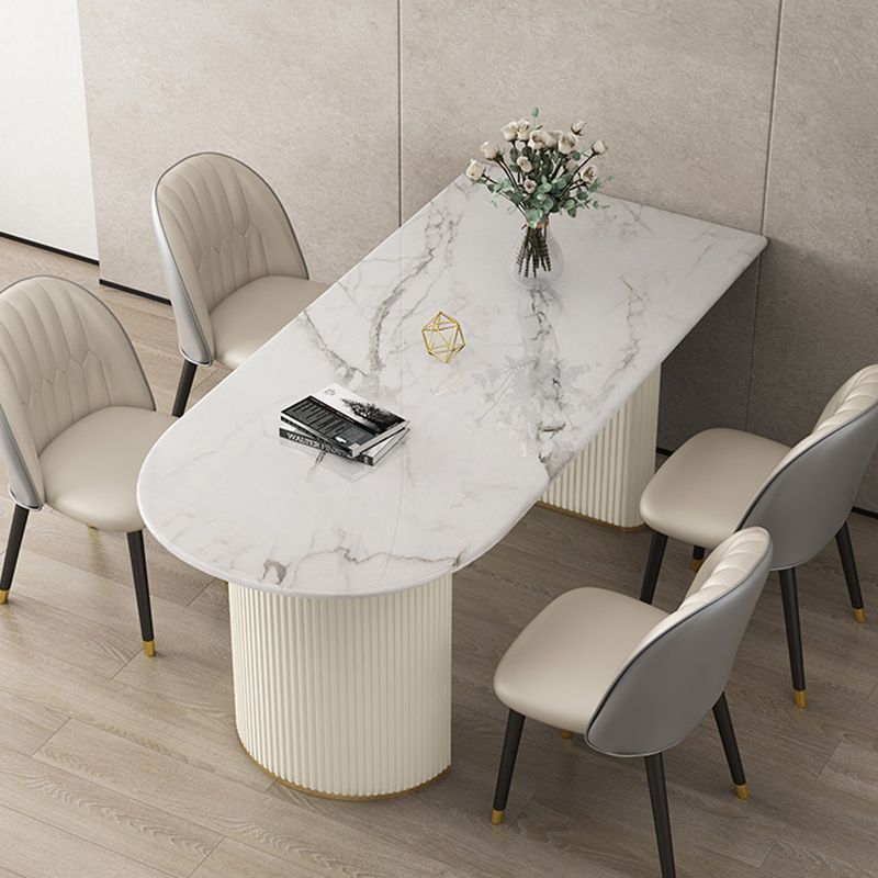 Contemporary Style Stone Dining Table Double Pedestal Base Freeform Table for Home Clearhalo ' dining_table' 'Dining Tables & Seating' 'Dining Tables' 'furn' 'furn_dining_table' 'Furniture' 'furniture_dining_table' 'Kitchen & Dining Furniture' 'kitchen&dining_furn' 'kitchen' 'kitchen_dining_table' 1200x1200_10e1d836-08d1-460a-900f-33e4a736ea33