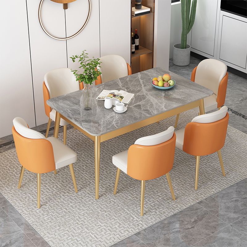 Set da pranzo Nordic Stone Top 1/2/5/7 pezzi Tavolo da pranzo grigio con sedie in pelle