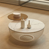 Slate/Wooden Top Coffee Cocktail Table Round Scandinavian Cream Color