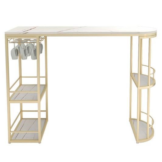 Glam Style Bar Table Set 1/2 Pcs White Granite Bar Table Set