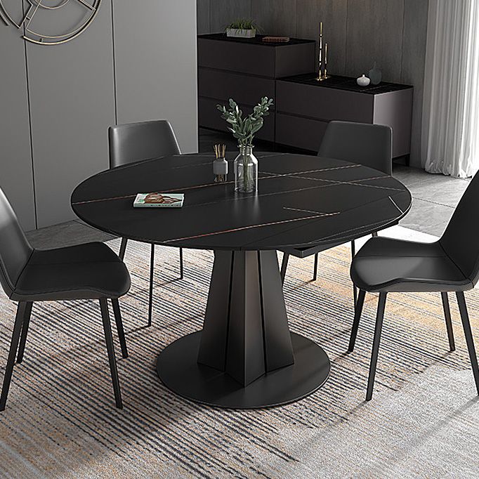 Contemporary Round Dining Table Sintered Stone Table with Metal Base for Kitchen