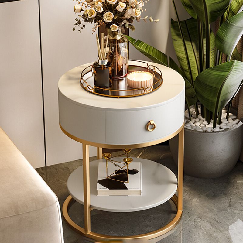 Modernistic Round End Table with Slate Top,  Double Tier Frame End Table