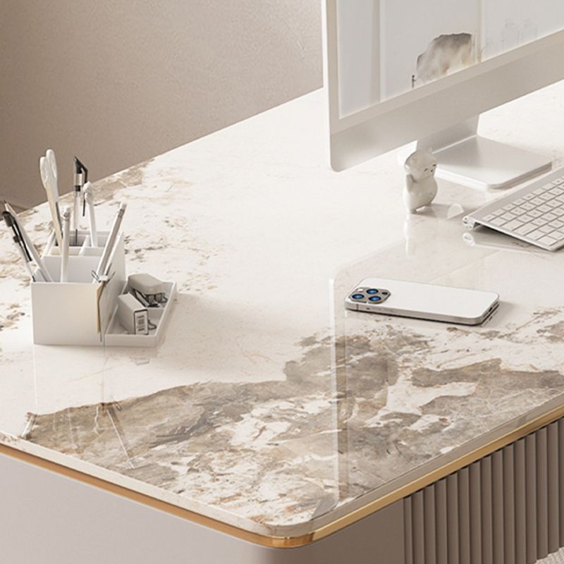 Escritorio de oficina de metal rectangular escritorio de piedra estilo glam con 3 cajones