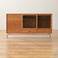 Credenza naturale a 2 tradri di legno moderna Credenza naturale con porta di vetro