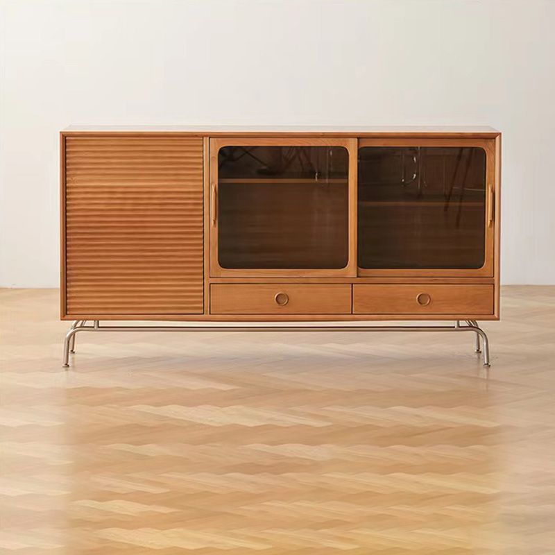 Credenza naturale a 2 tradri di legno moderna Credenza naturale con porta di vetro