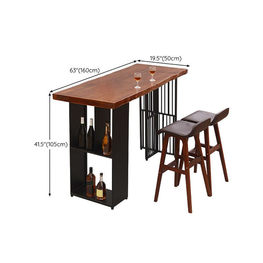 コンテンポラリー長方形のバーテーブルソリッドウッドブラウンバーダイニングテーブルストレージ付き