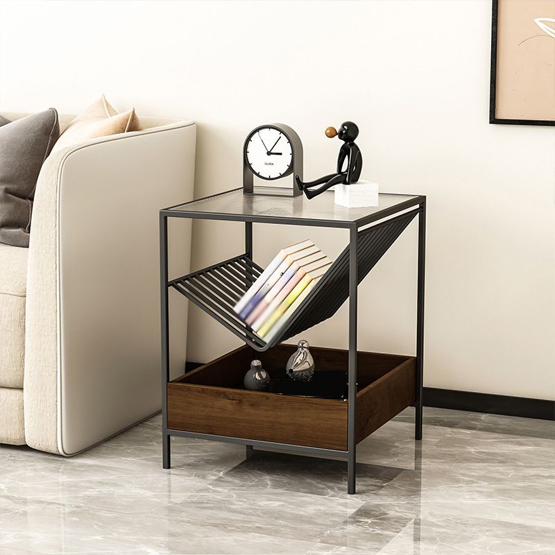 21.6" Tall Metal Frame End Table Glass Square Top Side Table with Shelf