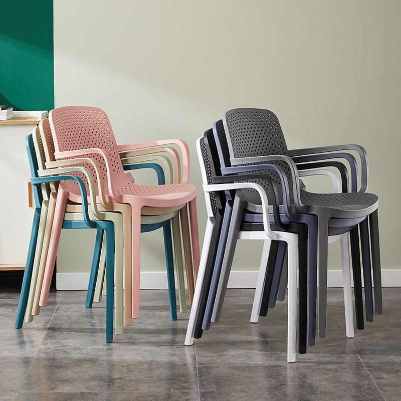 Scandinavian Plastic Dining Arm Chairs Stackable Solid Back Armchairs (Set of 4) Clearhalo ' kitchen&dining_furn' 'Dining Chairs' 'Dining Tables & Seating' 'dining_chair' 'furn' 'furn_dining_chair' 'Furniture' 'furniture_dining_chair' 'Kitchen & Dining Furniture' 'kitchen' 1200x1200_10f2aa4d-1eb7-4411-ad94-28c083fa8a94