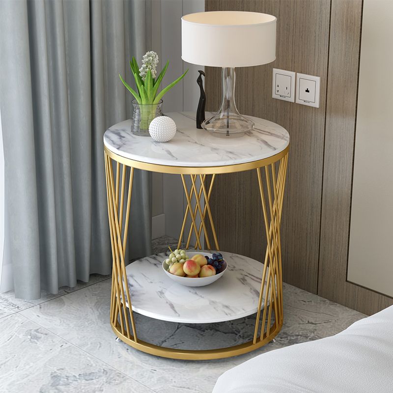 Contemporary Storage Frame End Table Round End Table with Slate Top