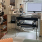 Bureau de bureau en verre moderne de 31,5 pouces de haut avec des jambes en acier inoxydable