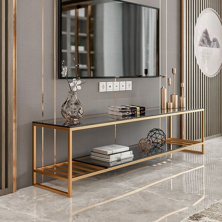 17.72 "H TV Stand Open Rangement Glam Style Console TV avec 2 étagères pour le salon