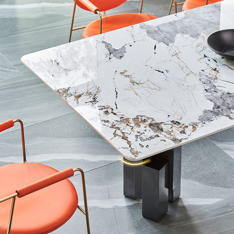 Modern Style Sintered Stone Dining Set with Grey Rectangle Shape Table and Double Pedestal Base Clearhalo 'Dining Room Sets' 'Dining Tables & Seating' 'dining_room_set' 'furn' 'furn_dining_room_set' 'Furniture' 'furniture_dining_room_set' 'Kitchen & Dining Furniture' 'kitchen&dining_furn' 'kitchen' 1200x1200_10fcbe72-fb11-472f-9882-5b44809a5646