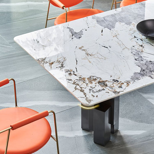 Modern Style Sintered Stone Dining Set with Grey Rectangle Shape Table and Double Pedestal Base Clearhalo 'Dining Room Sets' 'Dining Tables & Seating' 'dining_room_set' 'furn' 'furn_dining_room_set' 'Furniture' 'furniture_dining_room_set' 'Kitchen & Dining Furniture' 'kitchen&dining_furn' 'kitchen' 1200x1200_10fcbe72-fb11-472f-9882-5b44809a5646