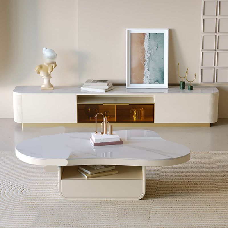 1 - Drawer and 1 - Shelf Coffee Cocktail Table Solid Wood Pedestal Coffee Table Clearhalo 'Coffee & Accent Tables' 'Coffee Tables' 'coffee_tables' 'furn' 'furn_coffee_tables' 'Furniture' 'Living Room Furniture' 1200x1200_10fd41ea-b023-4708-8160-067df4fa2c23