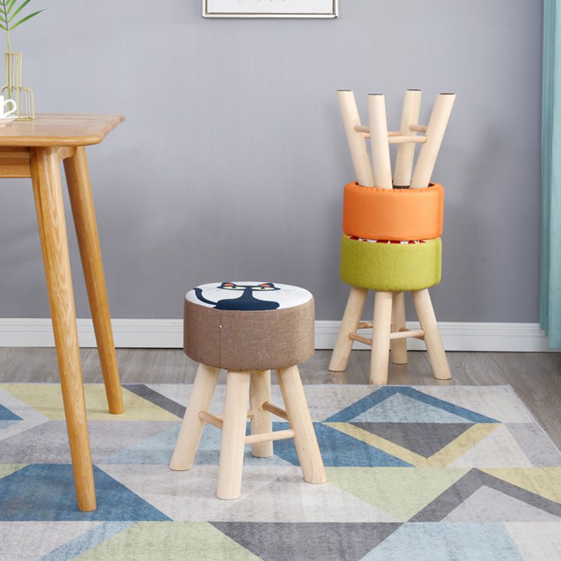 Wool Frame Pouf Stool Contrast Color Round Upholstered Fade Resistant Linen Blend Pouf Clearhalo 'furn' 'furn_ottomans_poufs' 'Furniture' 'Living Room Furniture' 'Ottomans & Poufs' 'ottomans_poufs' 1200x1200_10fe0d90-b71e-47d9-8864-5d3dedccf937