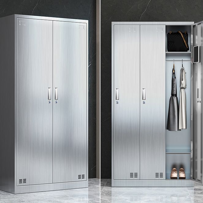 Steel Chrome Storage Cabinet Modern Cabinet with Hinged Doors Clearhalo 'Armoires & Wardrobes' 'armoires_wardrobes' 'Bedroom Furniture' 'furn' 'furn_armoires_wardrobes' 'Furniture' 1200x1200_11001825-efcb-4043-b2c6-b7559f21a5ce