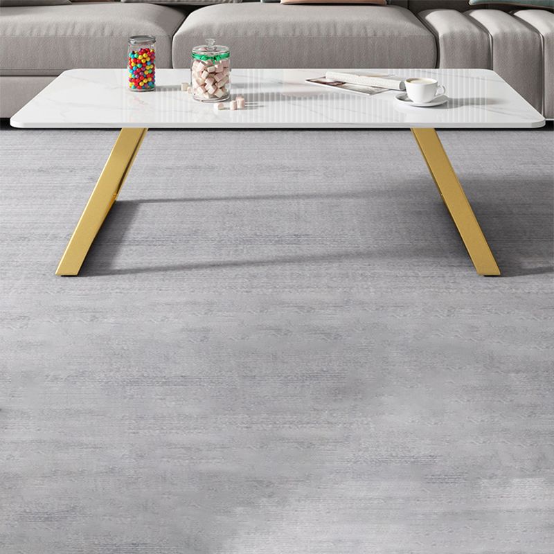 Glam Coffe Table with Rectangle Stone Top and Sled Iron Legs