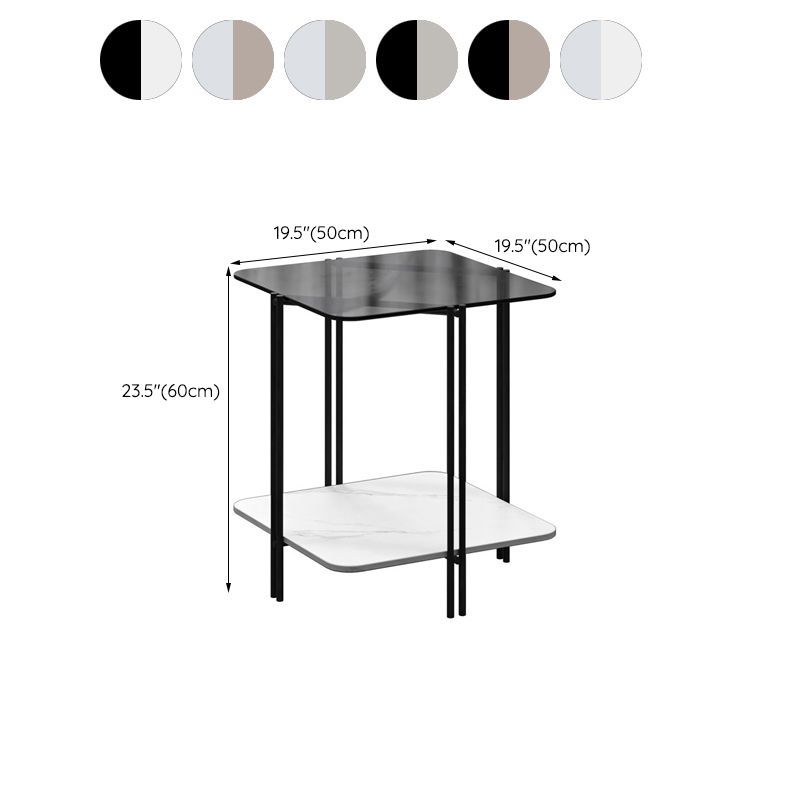 Modernistic Glass Top Square End Table 23.7" Tall Side Table with Shelf Clearhalo 'Coffee & Accent Tables' 'End & Side Tables' 'end_side_tables' 'furn' 'furn_end_side_tables' 'Furniture' 'Living Room Furniture' 1200x1200_1102aa38-2f1d-4dec-a92b-643c79ebb61e