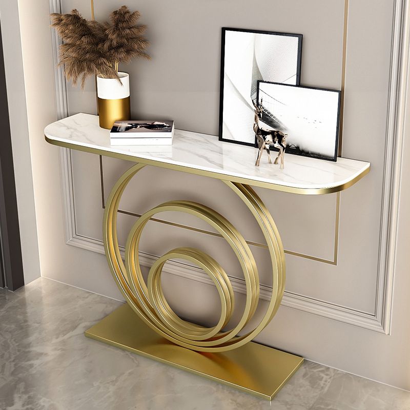 Stone Half Moon Console Table 31.5-inch Tall Accent Table with Shelf Clearhalo 'Console Tables' 'console_tables' 'Entry & Mudroom Furniture' 'furn' 'furn_console_tables' 'Furniture' 1200x1200_11050853-66be-4ab2-b6c5-933645897245