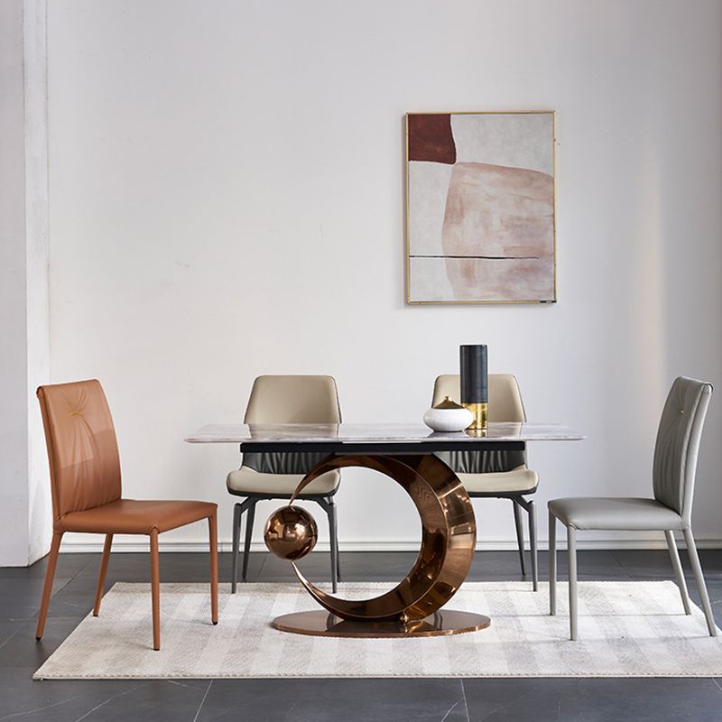 Glam Style Rectangle Dining Table Sintered Stone Table with Metal Leg for Home Clearhalo 'Dining Tables & Seating' 'Dining Tables' 'dining_table' 'furn' 'furn_dining_table' 'Furniture' 'Kitchen & Dining Furniture' 1200x1200_110e78be-7e6b-4df1-882a-bbf5bd136a95