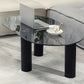 Contemporary Oval Glass Top Coffee Table with 3 Wooden Legs Cocktail Table Clearhalo 'Coffee & Accent Tables' 'Coffee Tables' 'coffee_tables' 'furn' 'furn_coffee_tables' 'Furniture' 'Living Room Furniture' 1200x1200_110ebddb-d0cb-40bc-91c1-aadb32a19935