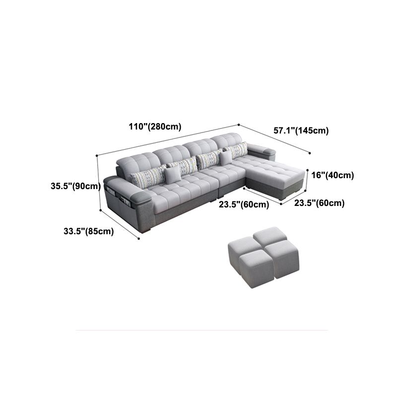 Contemporary Pillow Top Arm Furniture Sectionals in Grey for 3/4/5 People