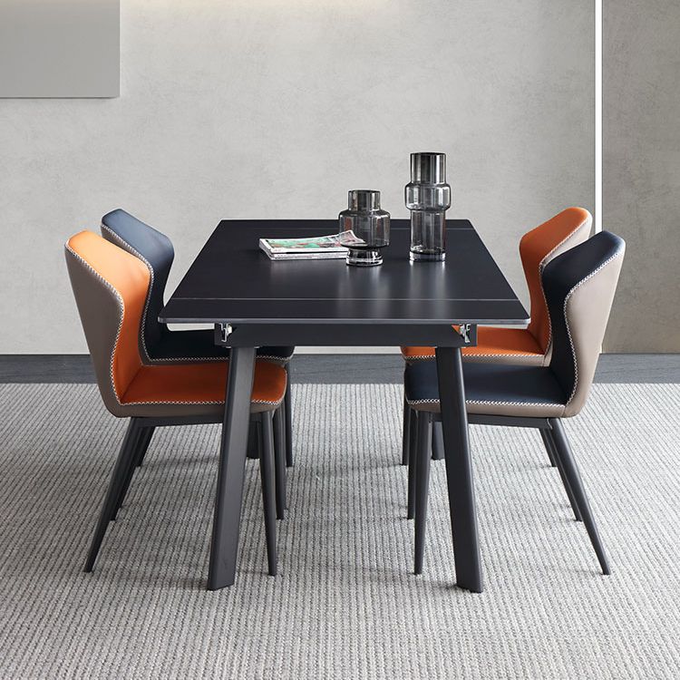 Contemporary Style Sintered Stone Dining Table with Black Fixed Table and 4 Legs Base Clearhalo 'Dining Room Sets' 'Dining Tables & Seating' 'dining_room_set' 'furn' 'furn_dining_room_set' 'Furniture' 'furniture_dining_room_set' 'Kitchen & Dining Furniture' 'kitchen&dining_furn' 'kitchen' 1200x1200_1119780d-c391-4c5b-a354-59a8638ff6c9