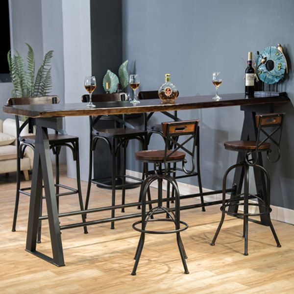 Rectangle Pine Wood Top Bar Table Modern Bar Table with Trestle Base in Black Clearhalo 'Bar Furniture' 'Bar Tables' 'bar_tables' 'furn' 'furn_bar_tables' 'Furniture' 'Kitchen & Dining Furniture' 1200x1200_111a138b-5c3a-4886-866c-9818aaaf444d