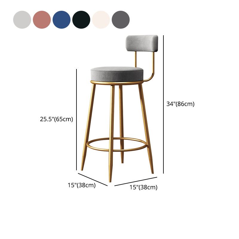 Glam Armless Backrest Counter Stool Iron Dessert Shop Bar Stool with Velvet Cushion Clearhalo 'Bar Furniture' 'Bar Stools' 'bar_stools' 'furn' 'furn_bar_stools' 'Furniture' 'furniture_bar_stools' 'Kitchen & Dining Furniture' 1200x1200_111b8d6b-9275-4d53-b9e8-2b84ec370f70