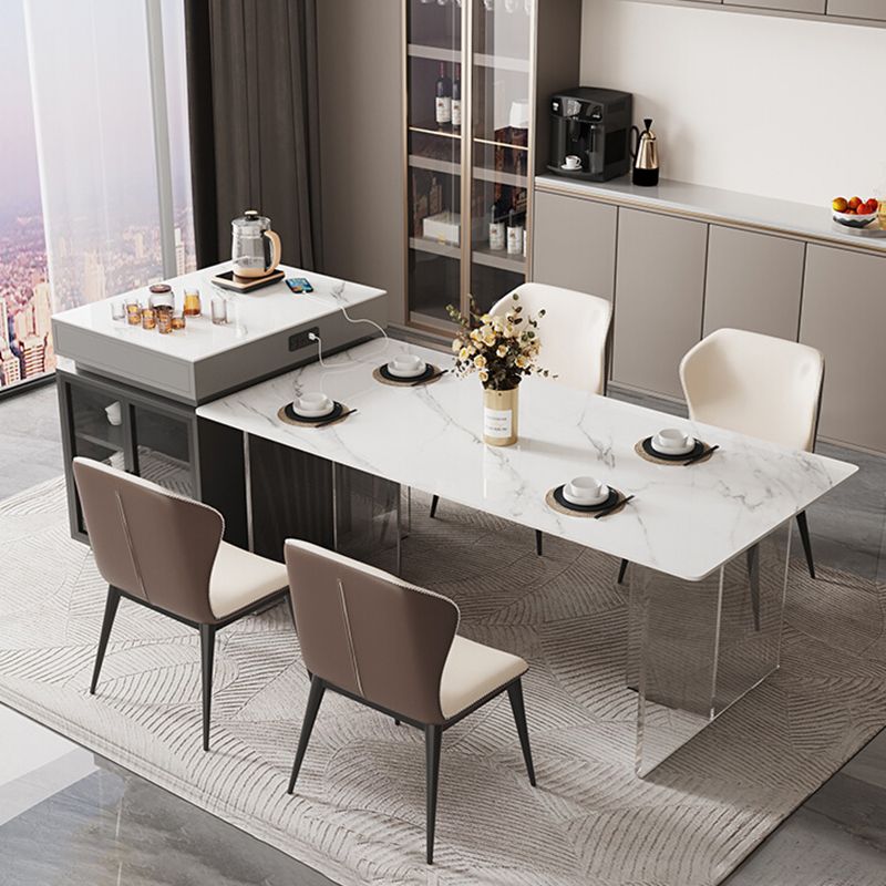 Tavolo da pranzo in pietra sinterizzata Tavolo da pranzo rettangolare con base in acrilico per sala da pranzo