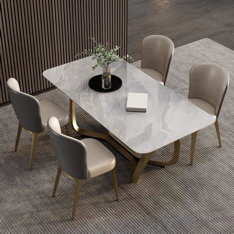 Glam-stijl eettafel stenen rechthoekige eettafel in wit