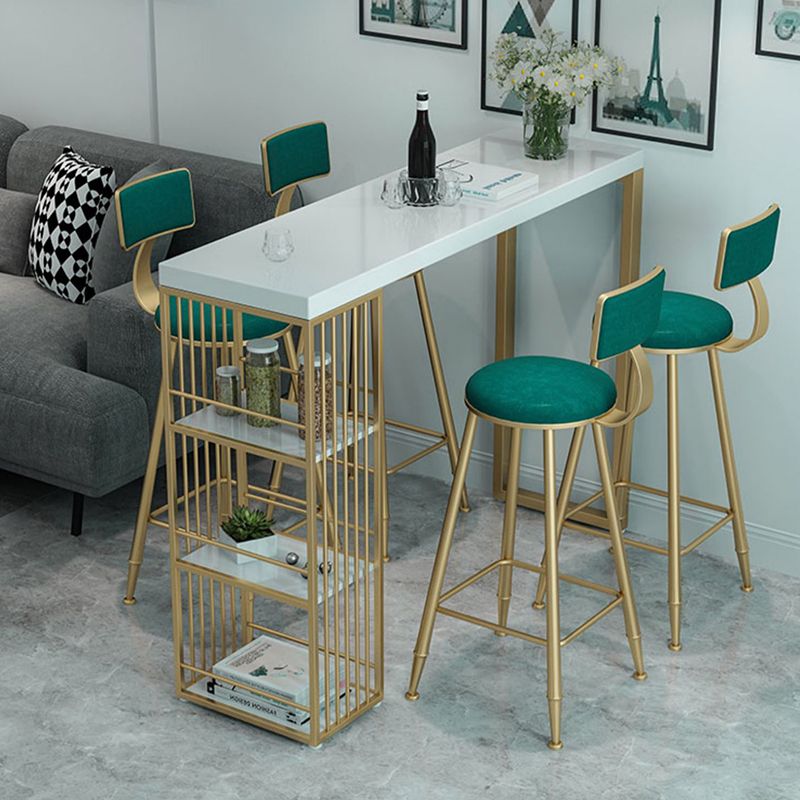 Glam Marble Pub Table with Rectangle Table Top Gold Double Pedestal Table - 42" H Clearhalo 'Bar Furniture' 'Bar Tables' 'bar_tables' 'furn' 'furn_bar_tables' 'Furniture' 'furniture_bar_tables' 'Kitchen & Dining Furniture' 1200x1200_1120dd8f-6eb2-4876-9229-a9c55dbb80a0