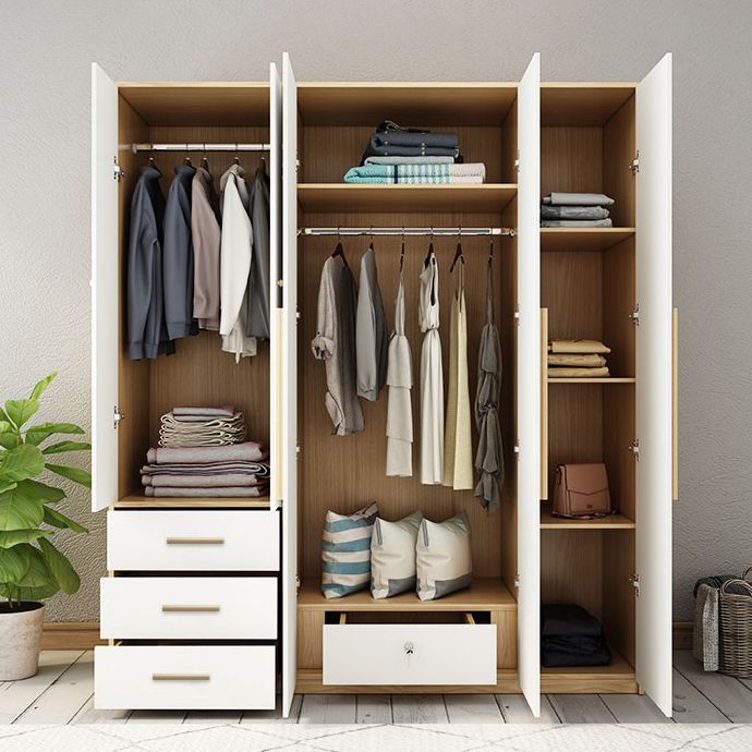 Contemporary White Storage Cabinet for Bedroom Manufactured Wood Hinged Door Cabinet