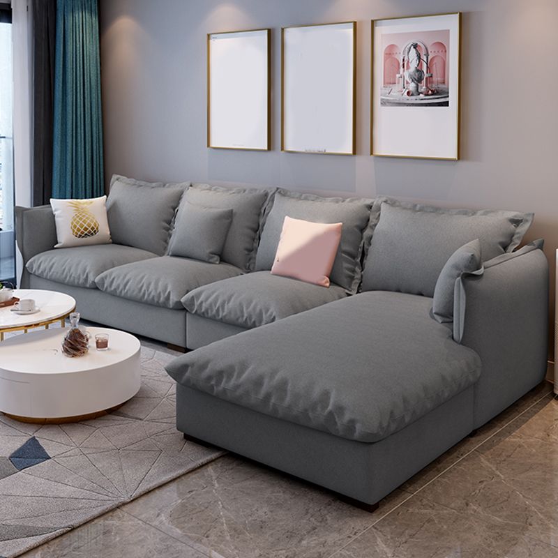 Modern Square Arm Sofa & Chaise, Loose Back Linen Sofa - 70.87" D