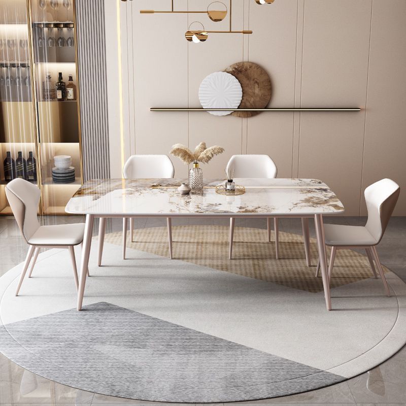 Modern White Stone Rectangular Kitchen Dining Table for Dining Hall Clearhalo 'Dining Tables & Seating' 'Dining Tables' 'dining_table' 'furn' 'furn_dining_table' 'Furniture' 'Kitchen & Dining Furniture' 1200x1200_11220ab4-52c8-470f-b37e-71b85f438876