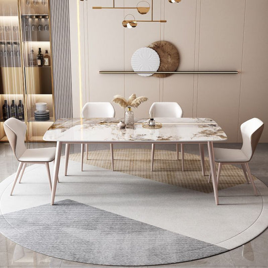 Modern White Stone Rectangular Kitchen Dining Table for Dining Hall