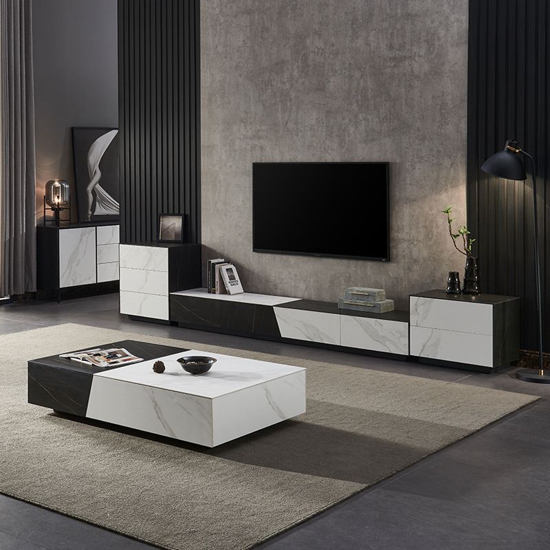 モダンなテレビメディアスタンド16 "W石が囲まれたストレージテレビスタンドの引き出し付きコンソール