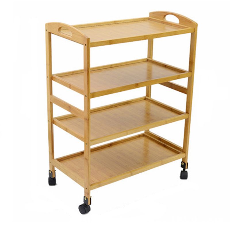 Table de préparation à la salle à manger à domicile Table de préparation des étagères ouvertes naturelles avec roulettes