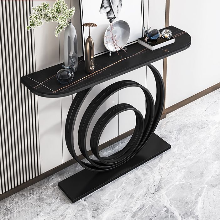 Stone Console Table 31.49" High Metal Frame Half Moon Accent Table Clearhalo 'Console Tables' 'console_tables' 'Entry & Mudroom Furniture' 'furn' 'furn_console_tables' 'Furniture' 1200x1200_1127254d-2b5b-4826-b754-d0f63e48850b
