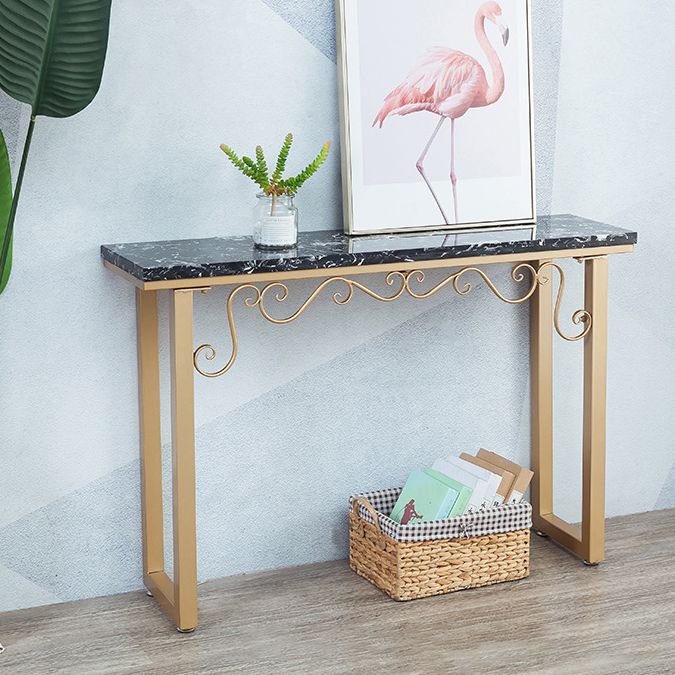 Glam Marble Console Table 12" W Rectangle Sled Accent Table for Hall Clearhalo 'Console Tables' 'console_tables' 'Entry & Mudroom Furniture' 'furn' 'furn_console_tables' 'Furniture' 1200x1200_112d2123-5627-4636-829c-417bcd5357e0