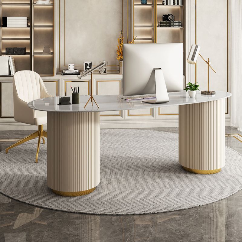 モダンな3引き出しオフィスデスクストーン29.53 "背の高い白いライティングデスク