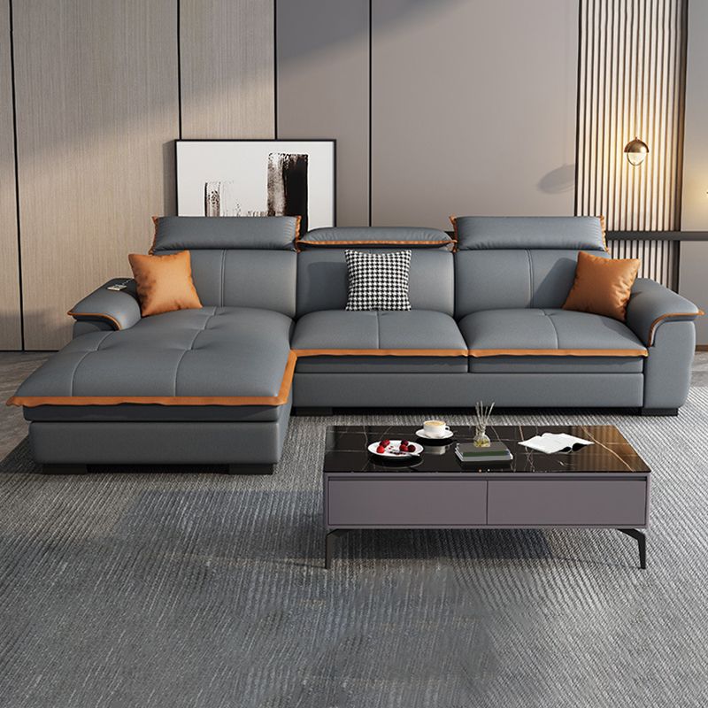 Tufted Pillow Top Arm Sectional Stain Resistant Sectional Gray Faux Leather Clearhalo 'furn' 'furn_sectionals' 'Furniture' 'Living Room Furniture' 'Sectionals' 1200x1200_11354649-2d3c-4dad-a792-dbb213823db4