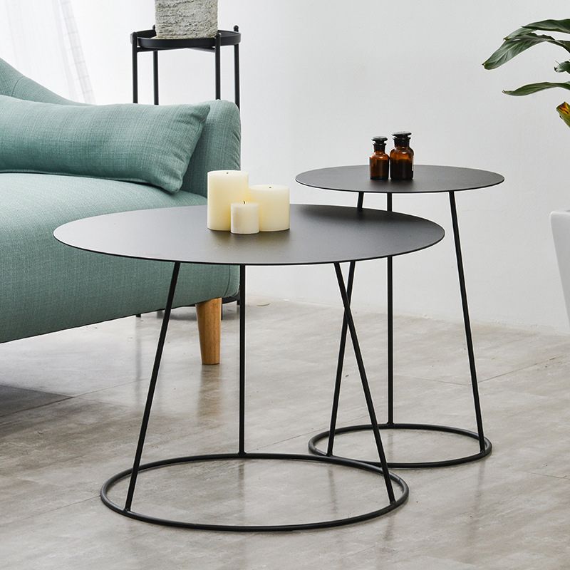 Mid-Century Modern Iron Coffee Table Set Black Finish Round Cocktail Table Clearhalo 'Coffee & Accent Tables' 'Coffee Tables' 'coffee_tables' 'furn' 'furn_coffee_tables' 'Furniture' 'Living Room Furniture' 1200x1200_1135b913-ac8e-47b2-9368-809d23a3c743