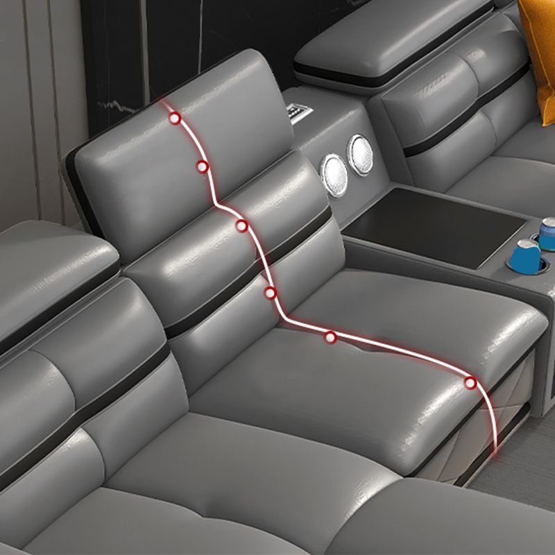 Modern Sofa Bed Leather Upholstered Grey Latex/sponge Upholstered Solid Wood Frame Sofa