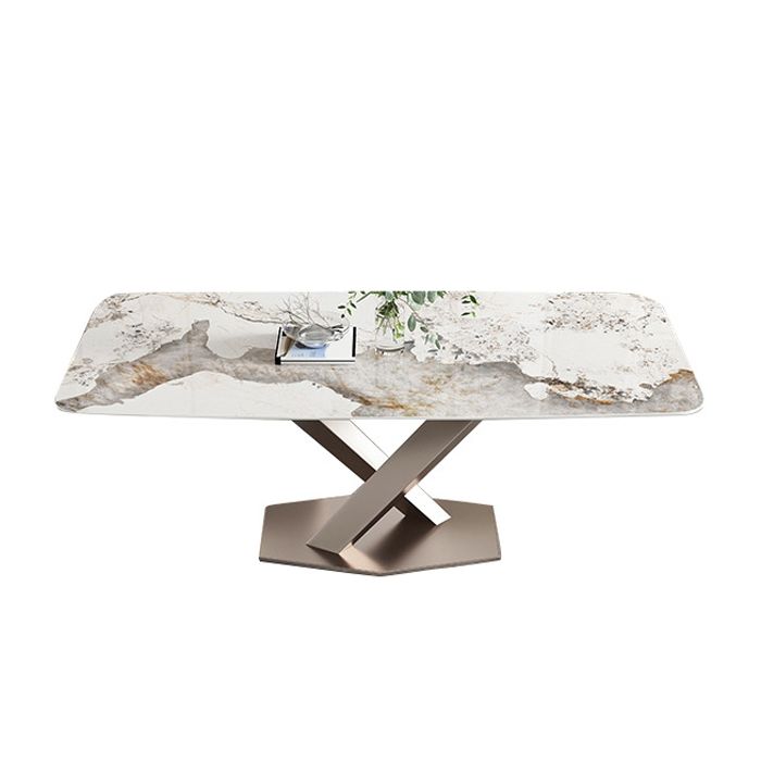 Stone Top Dining Table Rectangle Modern Table with Pedestal Base