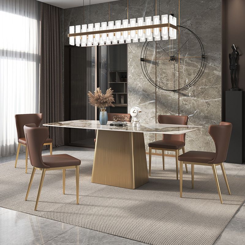 Sintered Stone Top Luxury Table for Restaurant Rectangle Dining Table with Pedestal Base Clearhalo 'Dining Tables & Seating' 'Dining Tables' 'dining_table' 'furn' 'furn_dining_table' 'Furniture' 'furniture_dining_table' 'Kitchen & Dining Furniture' 'kitchen' 'kitchen_dining_table' 1200x1200_113b2cd6-aaf5-40e6-b17f-de52bcb59686