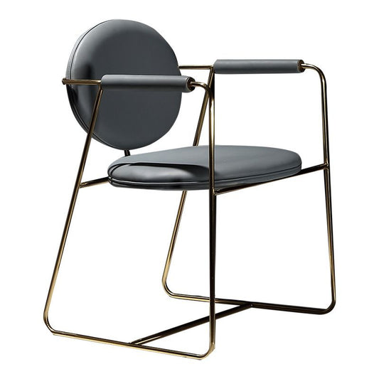 Glam Arm Chair Leather Dining Chair with Gold Frame for Home