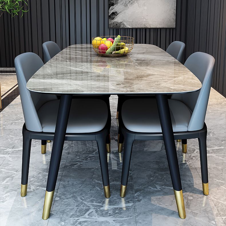 Mesa de comedor de base de madera sólida Mesa de comedor de piedra rectangular con tapa gris y blanca