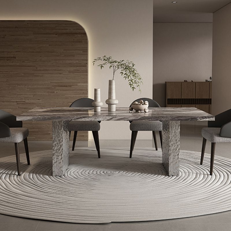 Glossy Gray Stone Dining Table Set 1/4/5/7 Pcs Dinette Set with Arm Chairs Clearhalo 'Dining Room Sets' 'Dining Tables & Seating' 'dining_room_set' 'furn' 'furn_dining_room_set' 'Furniture' 'Kitchen & Dining Furniture' 1200x1200_11476a8f-fe70-45ad-8c10-b8cab27872c7